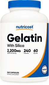 Nutricost Gélatine avec Silice: bouteille prête pour une routine quotidienne.
