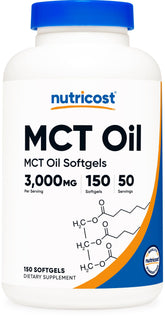 Nutricost gelules molles MCT - bouteille pratique pour l'utilisation quotidienne.