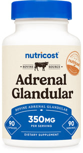 Nutricost glandulaire surrénal bovin, boîte de 90 gélules, intégration quotidienne facile