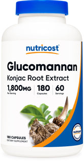 Nutricost Glucomannan: bouteille et étiquette, source naturelle de fibres pour le quotidien.
