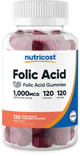 Nutricost gommes acide folique – bouteille prête pour une dosette pratique.