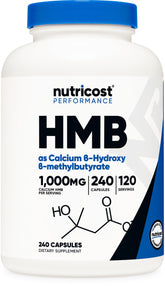 Nutricost HMB 500 mg capsules — vue rapprochée des capsules pour entraînement