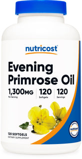 Nutricost huile d’onagre 1300 mg – bouteille et gélules faciles à avaler.