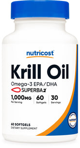 Nutricost huile de krill 1000 mg, gélules molles faciles à avaler pour le quotidien.