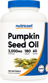 Nutricost huile graines citrouille — bouteille, source naturelle d'acides gras essentiels.