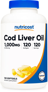 Nutricost huile foie morue bouteille, source naturelle d'oméga-3 et vitamine D.