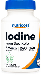 Nutricost iode naturelle issue d'algues marines, comprimé pratique pour une routine quotidienne.