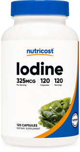 Nutricost Iode – boîte montrant iode naturelle issue d'algues marines pour un apport quotidien.