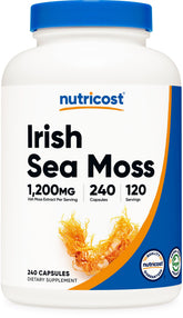 Nutricost Irish Sea Moss Extract capsules, bouteille: pratique pour une routine végane et sans gluten.