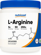 Nutricost L-Arginine en poudre 5000 mg par portion, prise pratique.