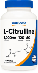 Nutricost L-Citrulline capsules flacon, soutien potentiel avant l'entraînement