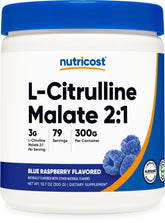 Nutricost L-Citrulline Malate 2:1 en bouteille framboise bleue, goût rafraîchissant pour l'effort