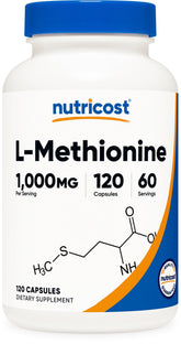 Nutricost L-Méthionine : bouteille 120 capsules pour un apport quotidien potentiel.