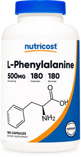 Nutricost L-Phenylalanine, bouteille pratique pour l'apport quotidien.