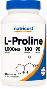 Nutricost L-Proline – bouteille de 180 gélules, pratique à utiliser.