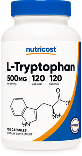 Nutricost L-Tryptophane en bouteille, 120 gélules, routine quotidienne.