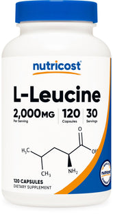 Nutricost L-Leucine: bouteille devant, complément pratique pour l'entraînement.