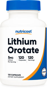 Nutricost Lithium Orotate 5 mg, bouteille de capsules végétariennes, pratique.
