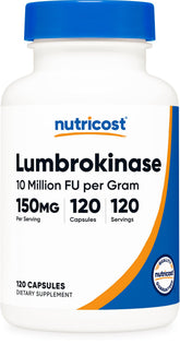 Nutricost Lumbrokinase: bouteille montrant une présentation pratique pour une utilisation quotidienne.