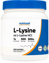 Nutricost L-Lysine en poudre: focus poudre apporte des acides aminés essentiels.