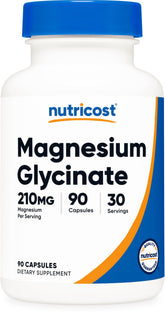 Nutricost magnésium glycinate gélules, bouteille, soutien potentiel au bien-être quotidien.