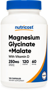 Nutricost magnésium glycinate malate 250 mg - bouteille pratique à emporter