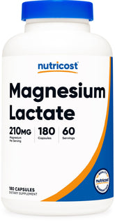 Nutricost Magnésium Lactate 210 mg — bouteille, soutien quotidien en magnésium
