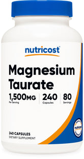 Nutricost Magnésium Taurate – bouteille prête pour 80 portions quotidiennes.