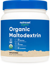 Nutricost maltodextrine biologique dans un shaker, source d'énergie rapide pendant l'entraînement.