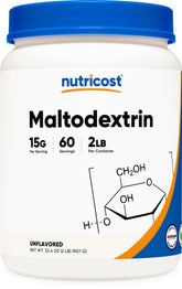Nutricost Maltodextrine, emballage, poudre neutre idéale pour shakes pré-entraînement.