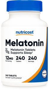Nutricost Mélatonine: bouteille contenant 240 tablettes prête à l’usage.