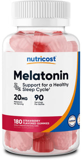 Nutricost mélatonine en bonbons gélifiés, bouteille visible pour une routine du soir pratique.