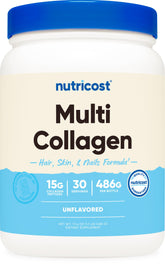 Flacon Nutricost Multi Collagen, flacon non parfumé, idéal pour démarrer votre routine beauté.