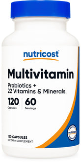 Nutricost multivitamines Probiotiques – bouteille visible, soutien nutritionnel quotidien.