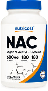Nutricost NAC 600mg — bouteille avec capsules faciles à avaler pour usage quotidien