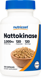 Nutricost nattokinase: bouteille 120 capsules, complément sans gluten et sans OGM.