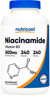 Nutricost Niacinamide 500 mg – flacon de gélules prêt à intégrer votre routine.