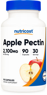 Nutricost pectine de pomme, bouteille, soutien digestif potentiel.