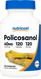 Nutricost Policosanol 40 mg — bouteille claire prête à une utilisation quotidienne.