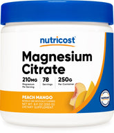 Poudre Nutricost citrate de magnésium pêche mangue dans une bouteille pratique