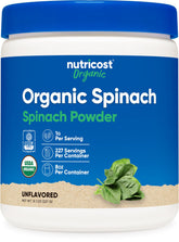 Nutricost Poudre d'épinards en bouteille, idéale pour smoothies nutritifs et naturels.