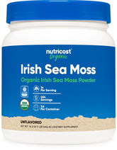 Nutricost Poudre mousse irlandaise biologique, bouteille visible, dosage pratique pour usage quotidien
