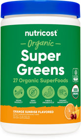 Nutricost Poudre super-aliments verts, bouteille, favorise une matinée équilibrée.