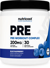 Nutricost Pré-entraînement Complexe, poudre Framboise Bleue, énergie durable pour vos séances.