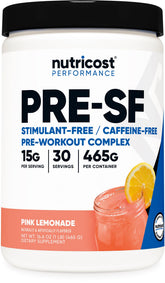 Nutricost pré-entraînement sans stimulants Pink Lemonade, bouteille prête à l’entraînement.