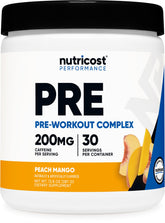 Nutricost Complexe Pré-Entraînement poudre saveur pêche mangue, énergie prête à l’emploi