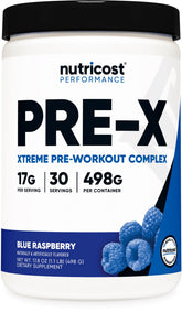 Nutricost Pre-X Xtreme poudre Framboise Bleue, énergie prête pour l'entraînement
