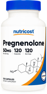Nutricost Pregnenolone 50 mg – bouteille claire, gélules faciles à avaler dans la routine quotidienne.