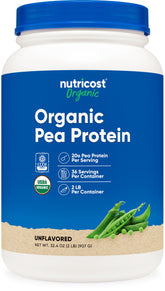 Nutricost Protéine de Pois Biologique en Poudre dans l'emballage, source végétale pratique.