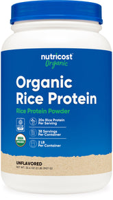 Protéine de riz Nutricost bio en poudre prête à être mélangée pour un apport protéique végétal